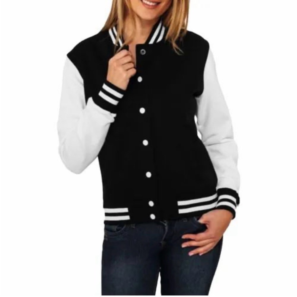Mossimo Retro Black & White Varsity Letterman Bomber Jacket, Size M, Like New